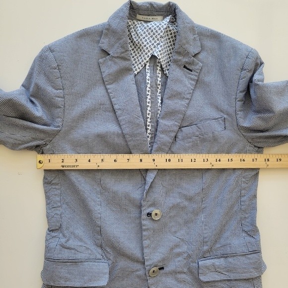 Zara Man | Houndstooth Pattern Two-Button Casual Blazer Navy Blue White Size 38 - Picture 4 of 14